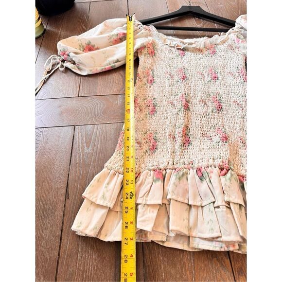 For Love Bell Puff Sleeve Smocked Floral Mini Dress Ruffles Size Medium - Picture 11 of 12